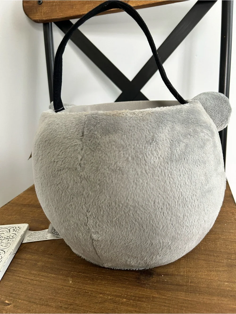 Gray Plush Animal Tote Bucket w Handle Great Wolf Lodge trick or treat or toys